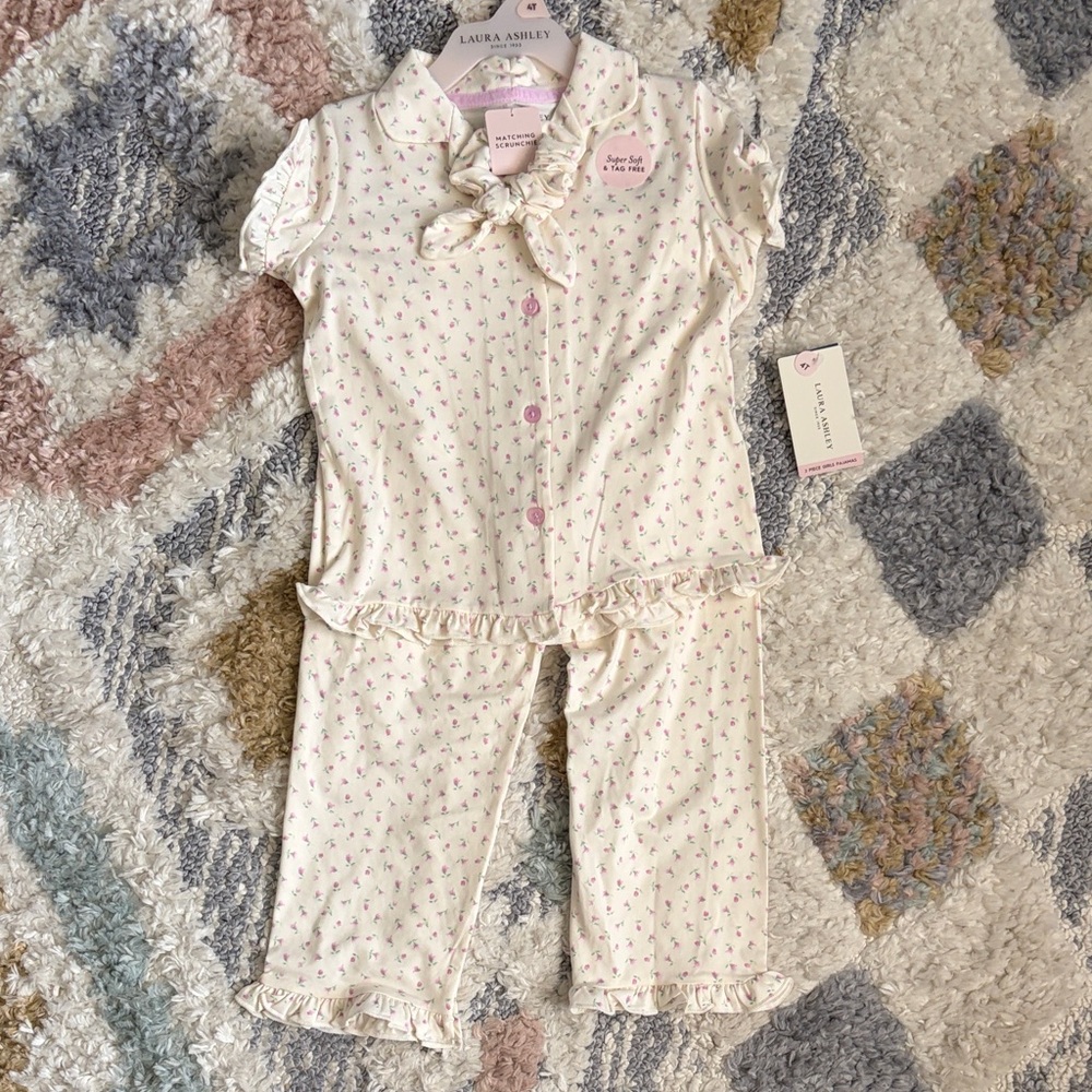 Laura Ashley Floral Kids Pajama Set w/Matching Scrunchie